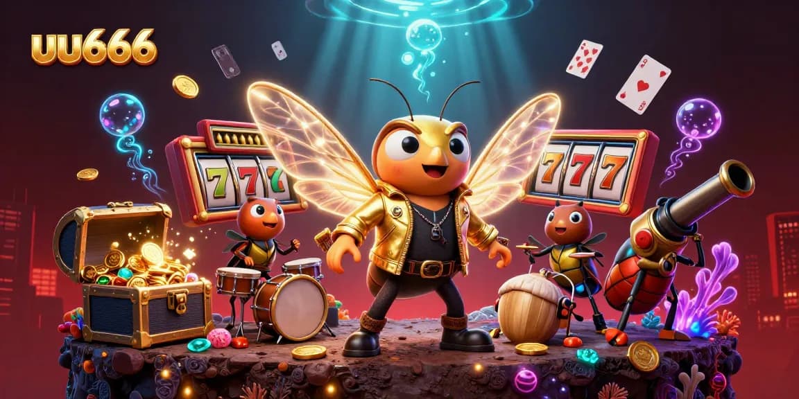 Spin the reels and win at uu666 with this vibrant casino-themed 3D illustration showcasing excitement and energy.