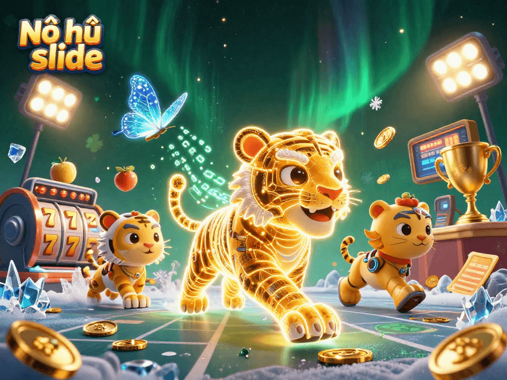 Experience the thrilling Nổ hũ slide with dynamic wins in a vibrant 3D casino scene.