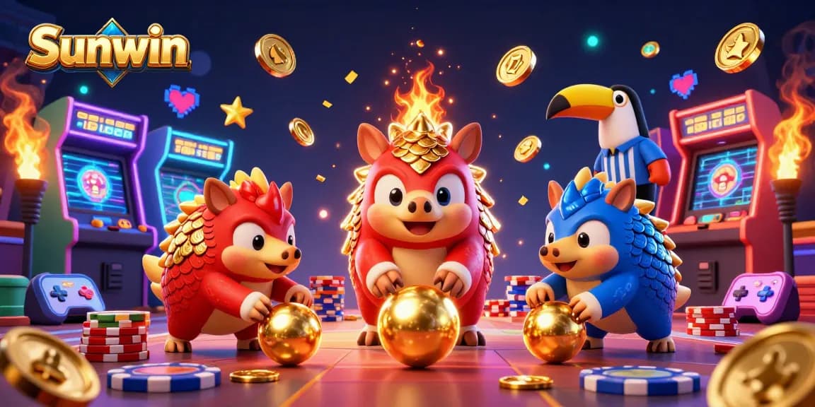Sunwin captivates players with a dynamic scene of pangolins in a colorful casino setting.