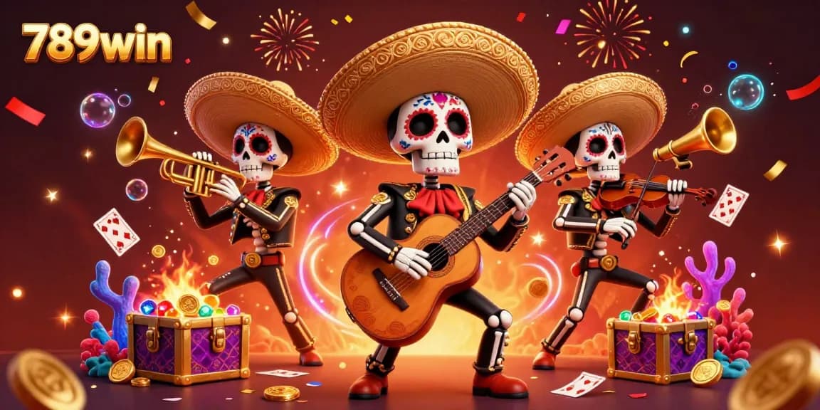 Spin to win with 789win in this vibrant casino-themed Dia de los Muertos illustration!