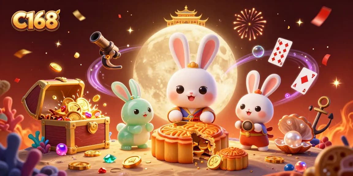 C168 players experience exciting gambling with a dynamic scene of cartoon rabbits and casino elements.