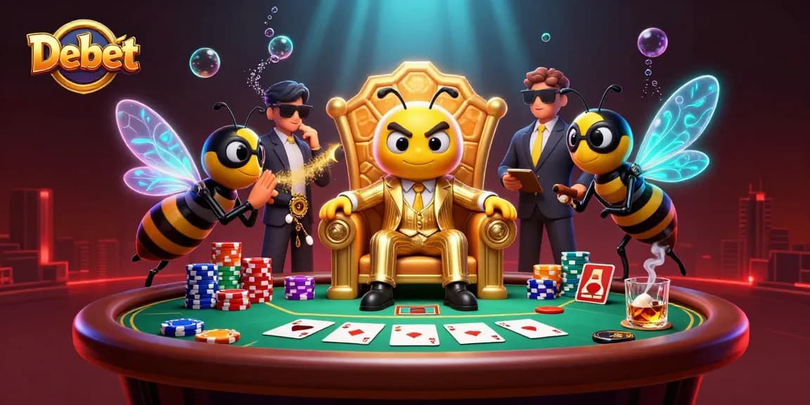 Debet's enchanting casino scene brings players into a thrilling poker game with vibrant characters and chips.