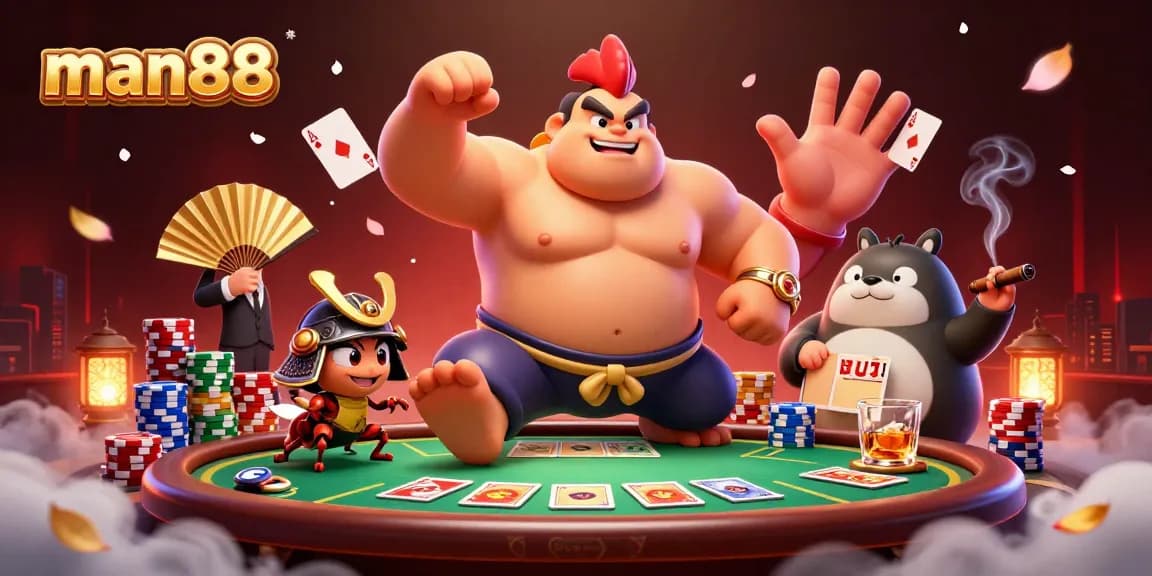 Experience the excitement of man88 with powerful characters in a vibrant poker scene.