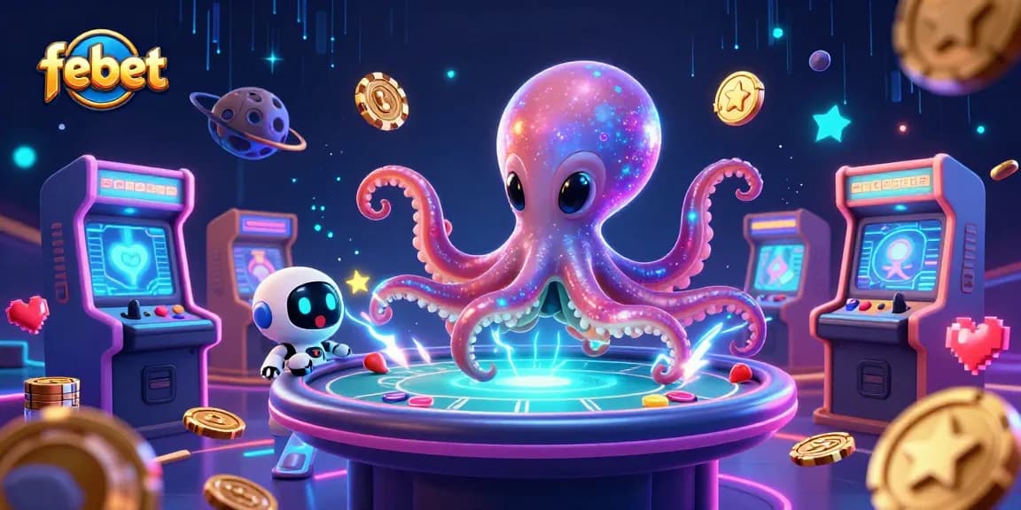 Experience interactive gameplay with febet's immersive casino universe, featuring engaging alien and robot characters.