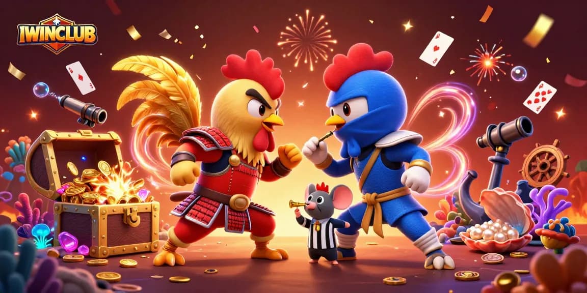 IWINCLUB offers a thrilling casino experience with dynamic roosters in action, enhancing gaming excitement.