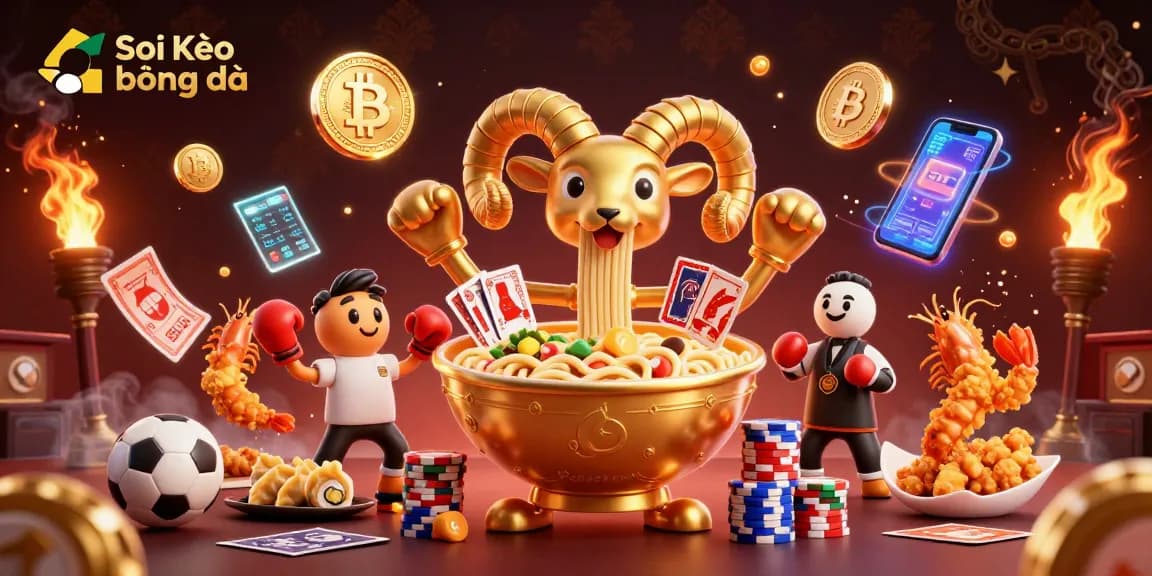 Soi Kèo bóng đá sports betting illustration featuring dynamic characters engaging in casino gameplay.