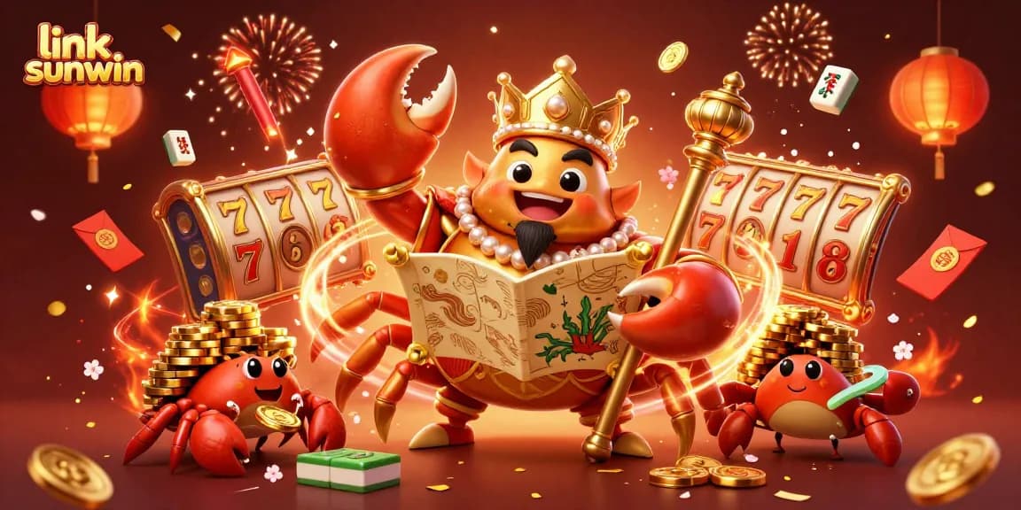 Spin the jackpot with link sunwin in this vibrant casino scene featuring a golden crab emperor.