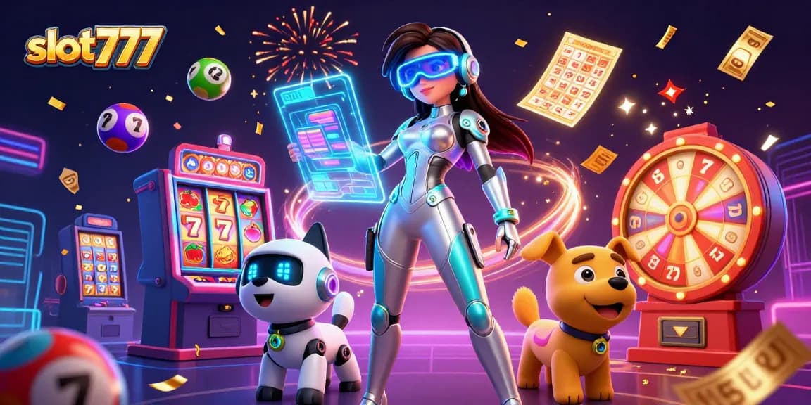 Play exciting slot777 games with vibrant graphics and dynamic elements in a futuristic casino