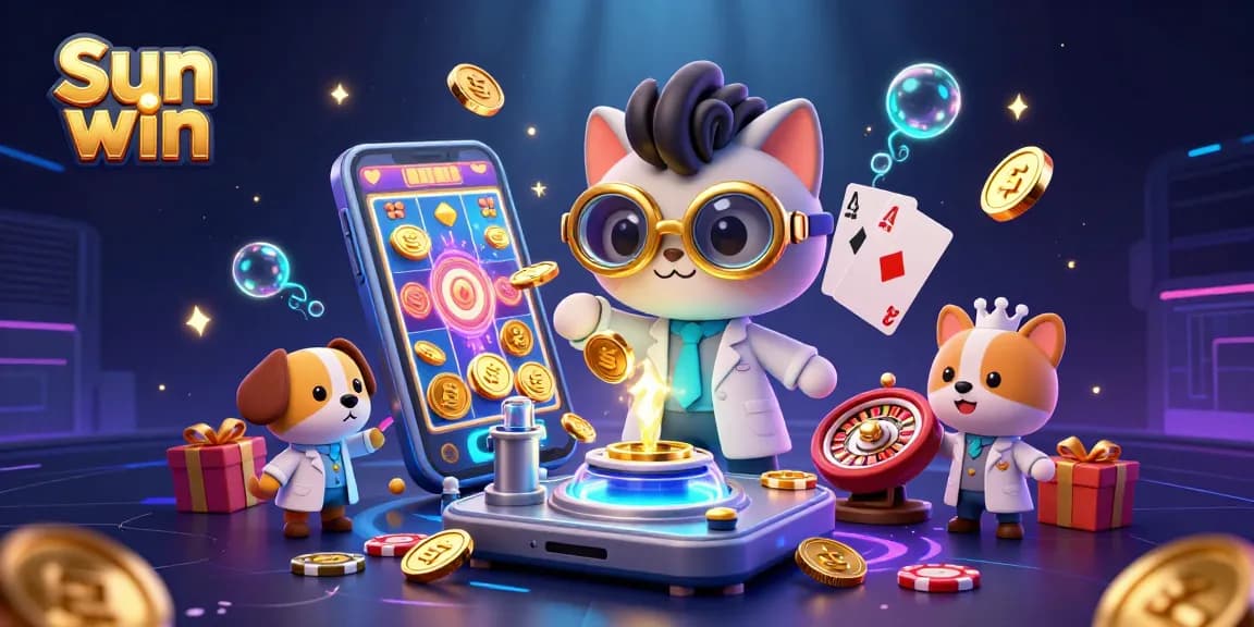 Experience the excitement of Sun win with golden coins and vibrant games bursting from the screen.