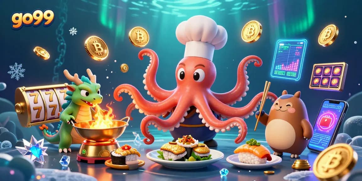 Engage with go99's thrilling casino games in a vibrant 3D underwater scene.