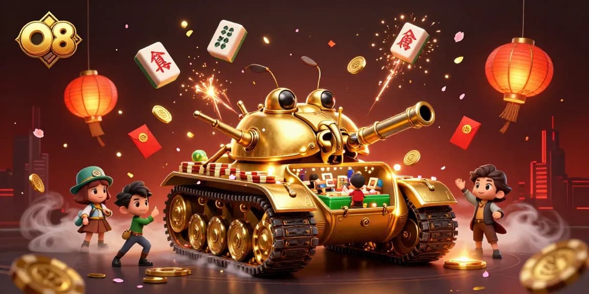 Experience O8's unique casino atmosphere within a massive golden beetle tank filled with vibrant game elements.