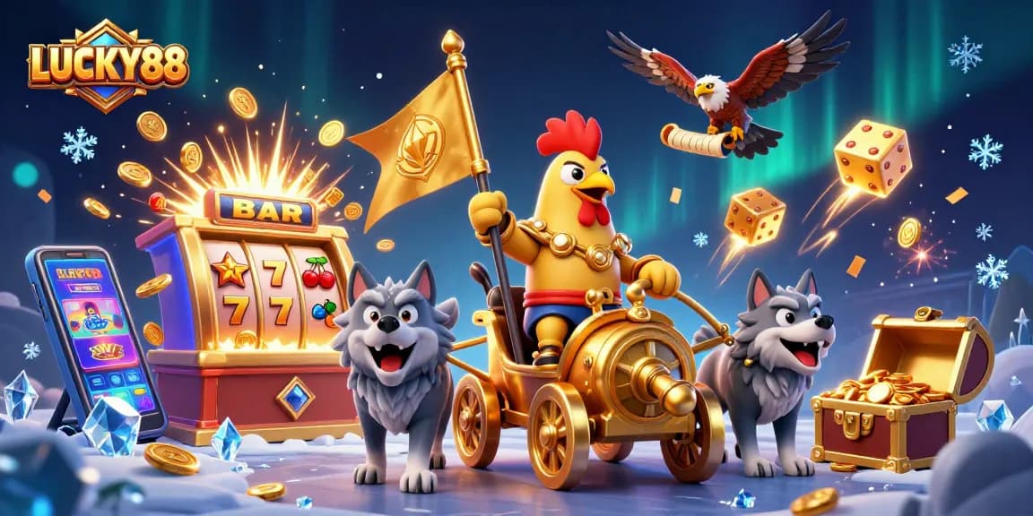 Experience exciting jackpots and wins at LUCKY88 with vibrant casino elements and fierce warlord characters.