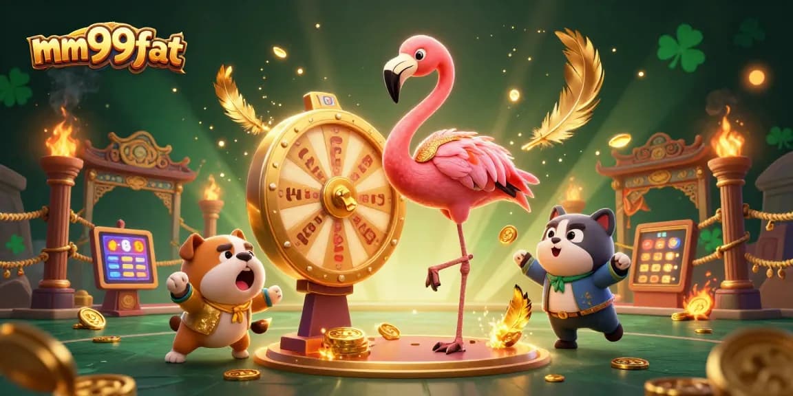 Engage with mm99fat's thrilling jackpot experience through an exciting cartoon gaming scene.