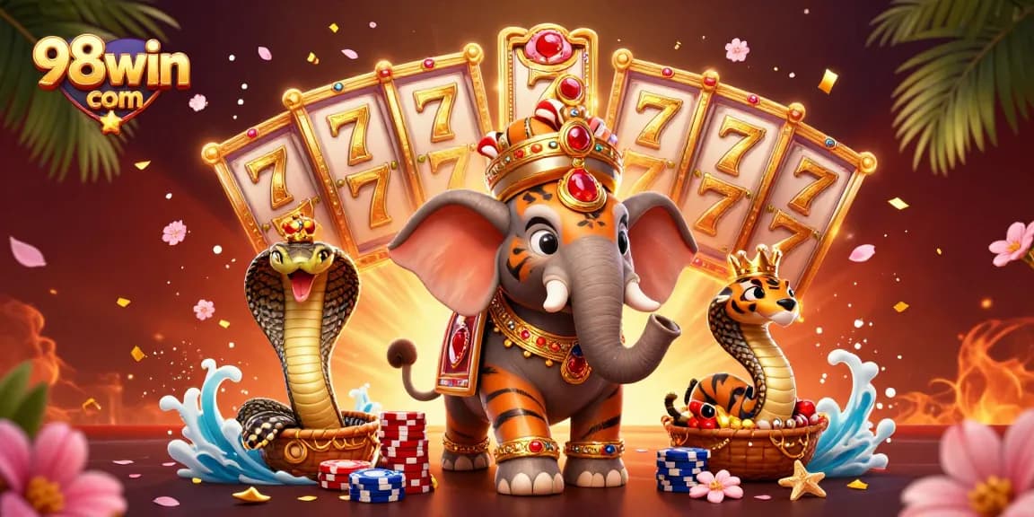 Experience the thrill of 98win com with a vibrant 3D casino illustration featuring a majestic maharaja and gaming elements.