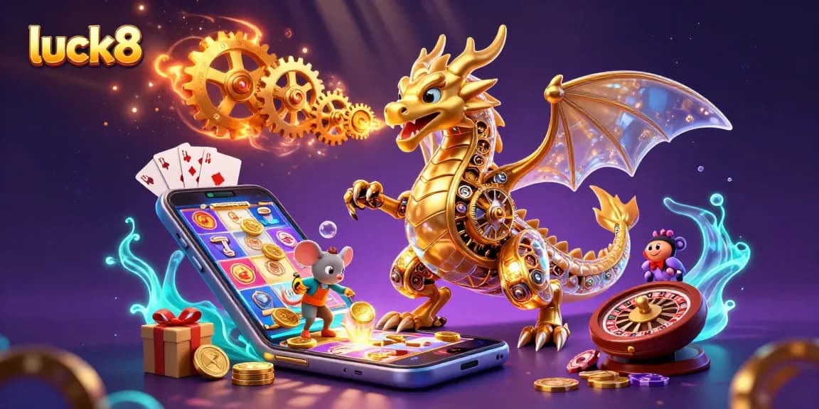 Play exciting slot games on luck8 with a golden dragon showcasing thrilling casino elements.