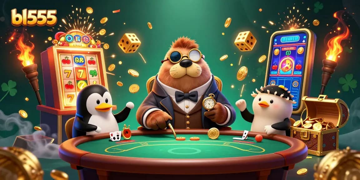 Experience the thrill of bl555 with a jolly walrus playing poker underwater amidst an explosion of casino excitement.