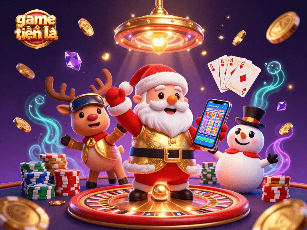 Spin to win exciting game bài tiến lên with fortune-themed characters surrounded by dazzling casino elements.