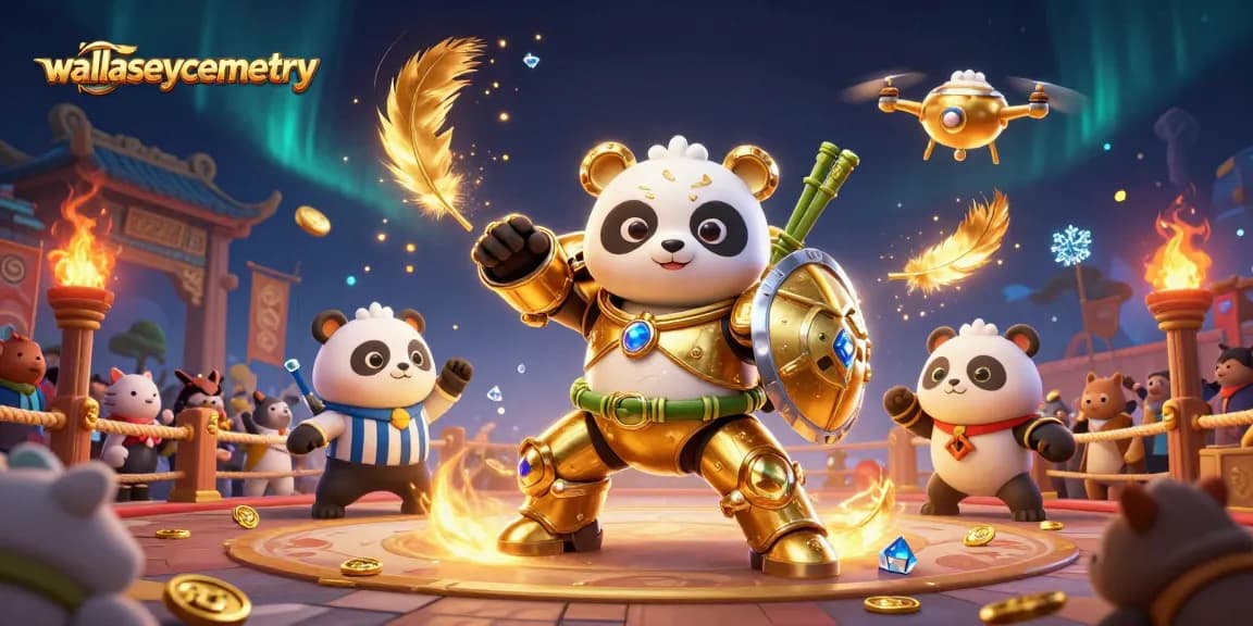 Experience thrilling gameplay at wallaseycemetery, featuring a dynamic battle between a golden panda and a bamboo robot.