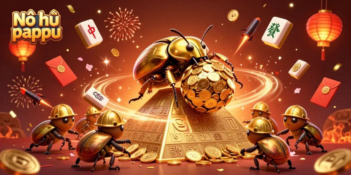 Spin for wins in Nổ hũ pappu, showcasing golden beetles and winning symbols in a vibrant casino scene.
