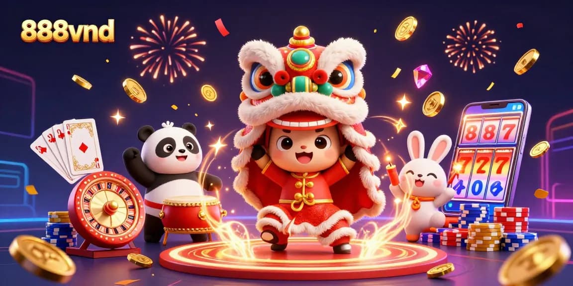 Experience thrilling moments with 888vnd's vibrant casino action featuring characters celebrating wins.
