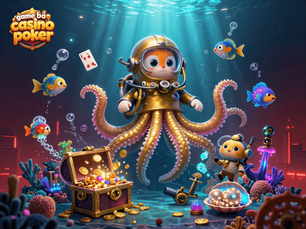 Experience the excitement of game bài casino poker with thrilling 3D illustrated characters and treasures.