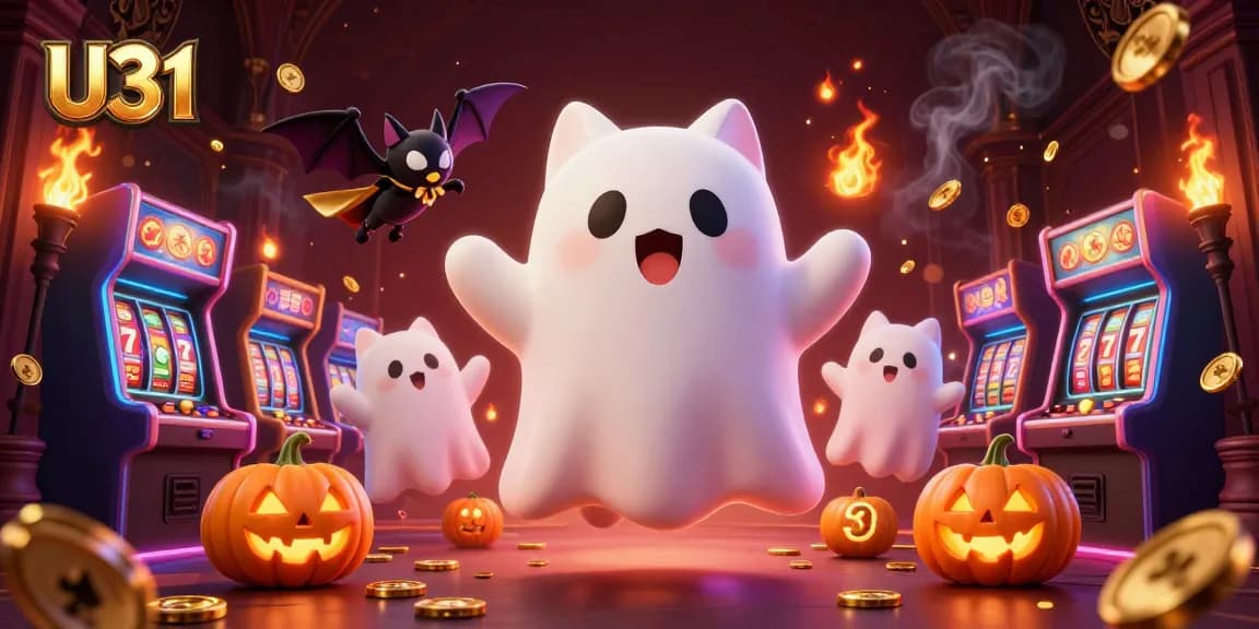 Engage in the thrilling U31 slots adventure with cartoon characters amidst a haunted casino.
