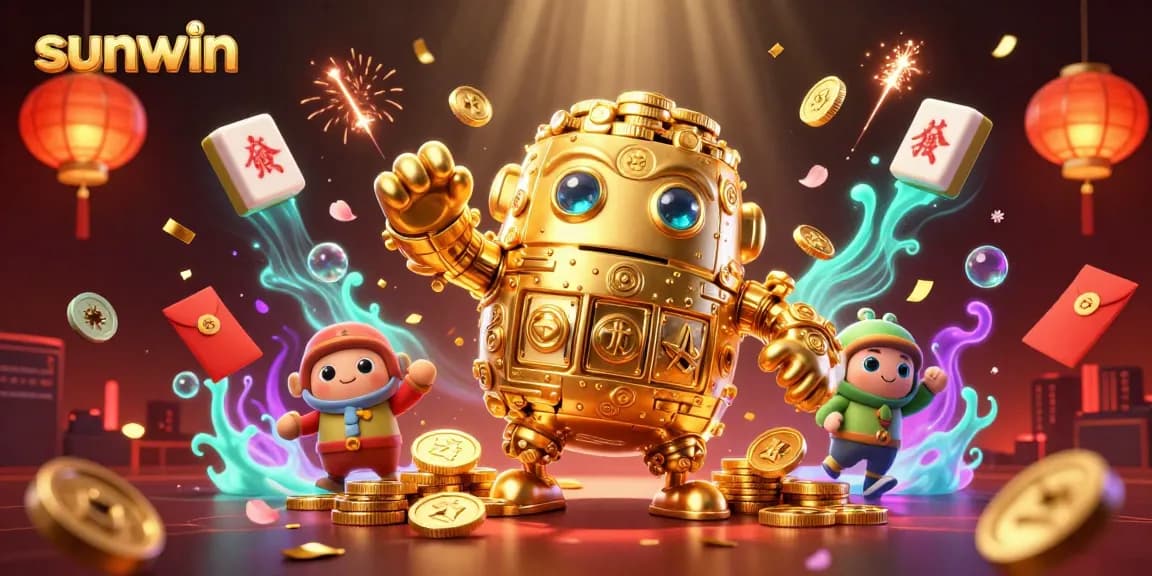 Experience the thrill of sunwin with animated golden golem and lively casino elements.