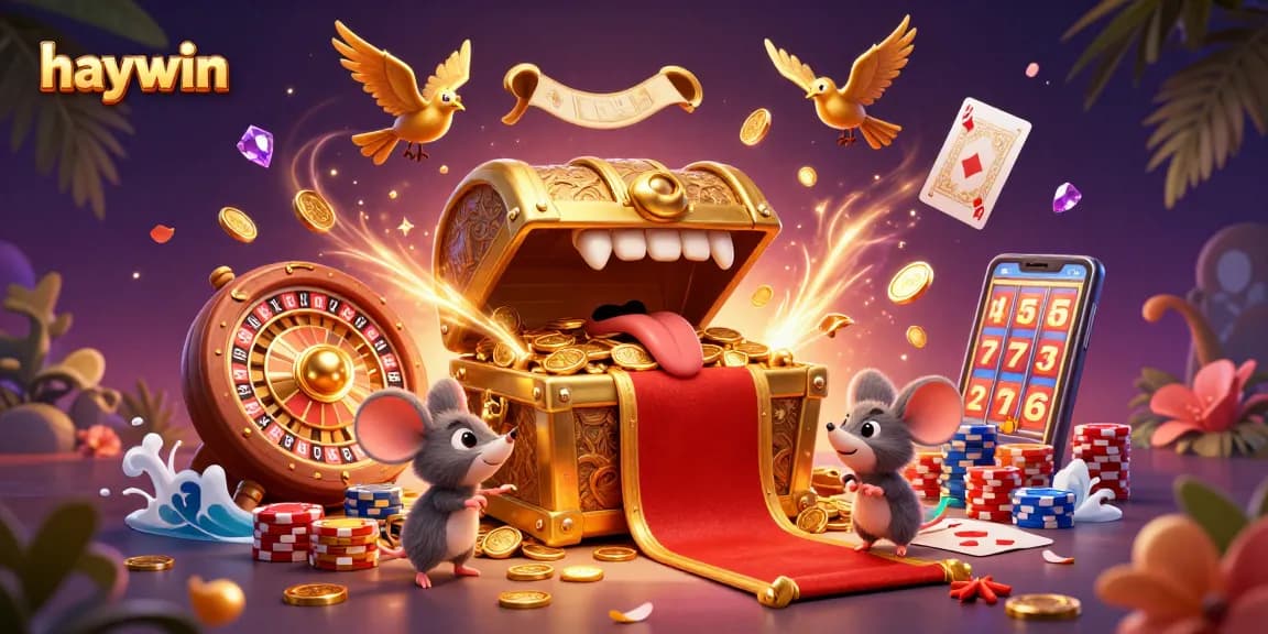 Experience the thrill of haywin with a dynamic casino scene featuring golden treasures and vibrant gaming elements.