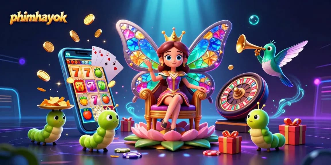 phimhayok thrills with vibrant casino vibes, featuring a butterfly queen amidst slot games