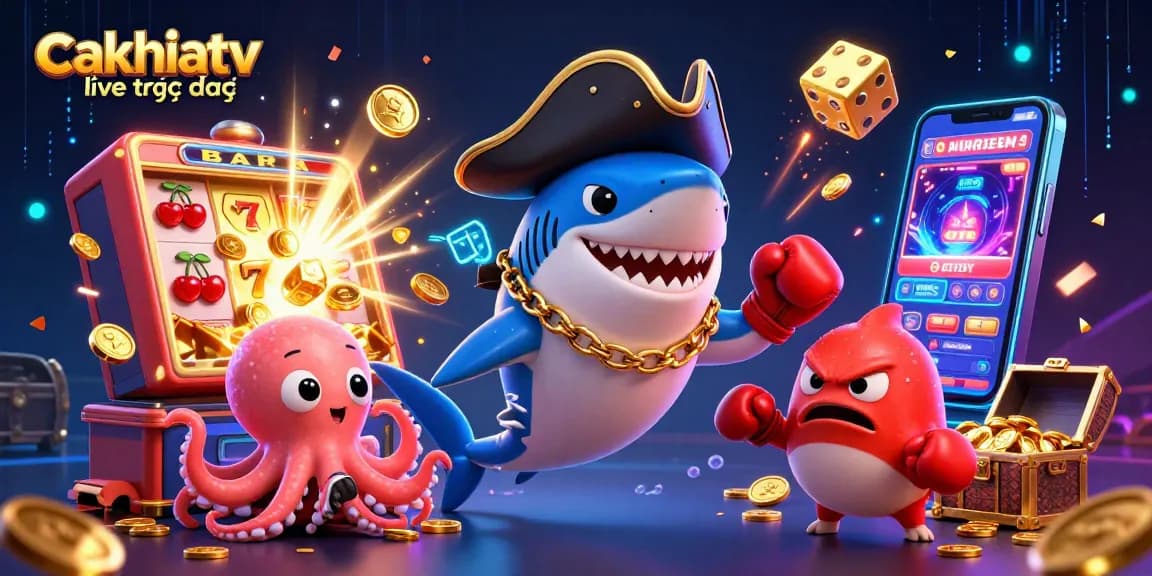 Experience cakhiatv live trực tiếp with an exciting 3D scene featuring vibrant characters and lively gambling elements.