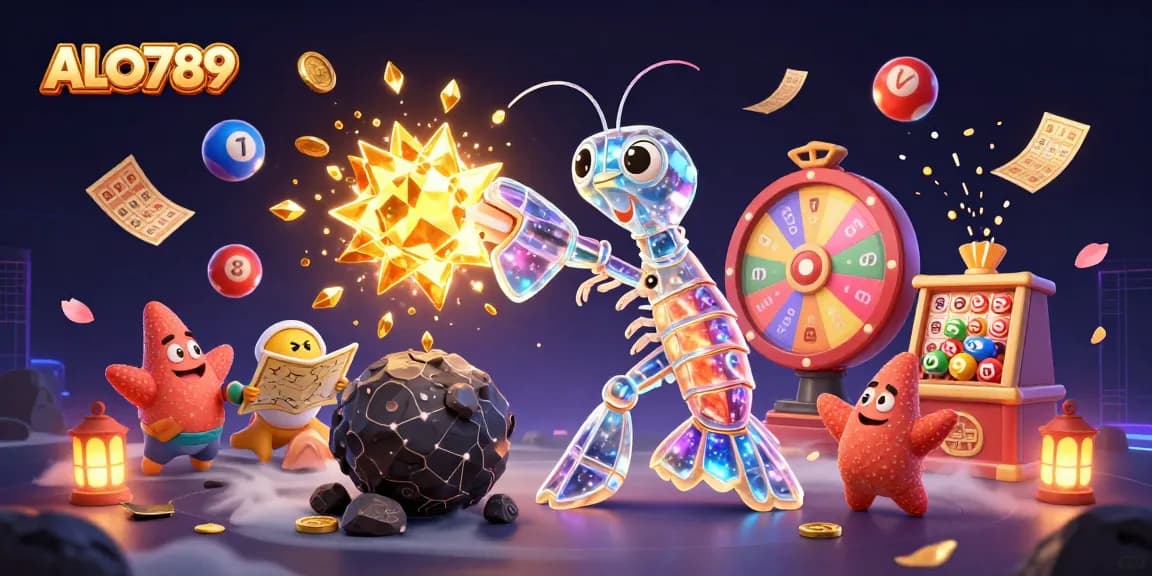 Engage with ALO789 as the galactic samurai shrimp explores an asteroid bursting with gems and coins.