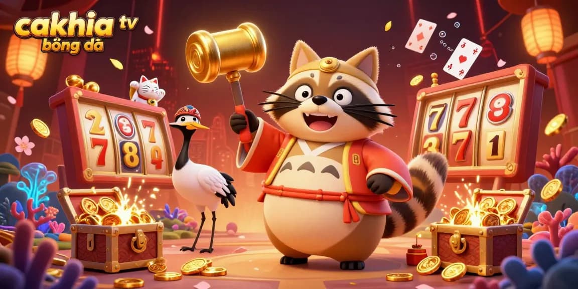 Cakhia tv bóng đá offers a vibrant gambling experience with a lucky tanuki and festive elements.