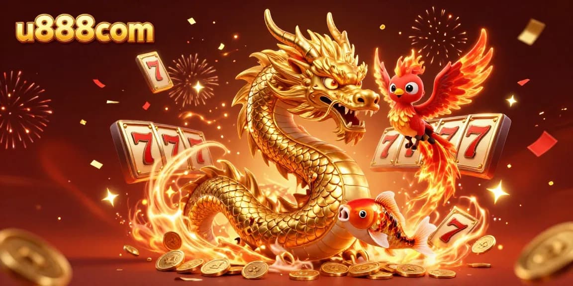 Win big with u888com in this vibrant 3D casino illustration showcasing luck and excitement.