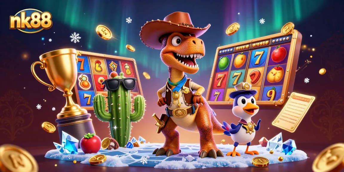 Experience nk88 excitement with a dynamic slot game scene featuring unique characters and vibrant elements.