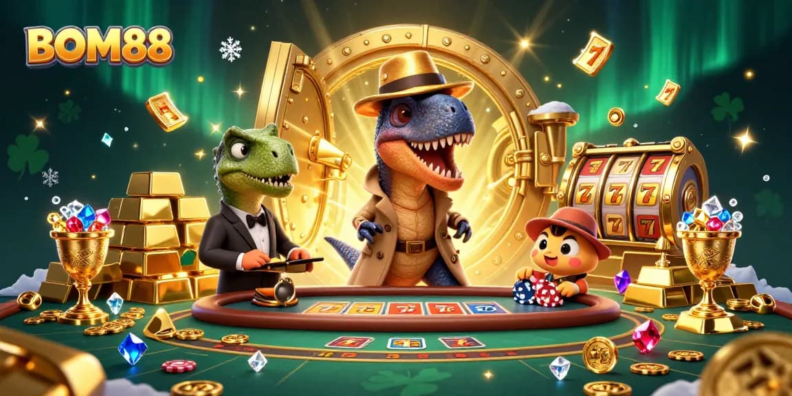 BOM88 brings adventure to online gaming with a 3D velociraptor at a blackjack table, stealing the spotlight.