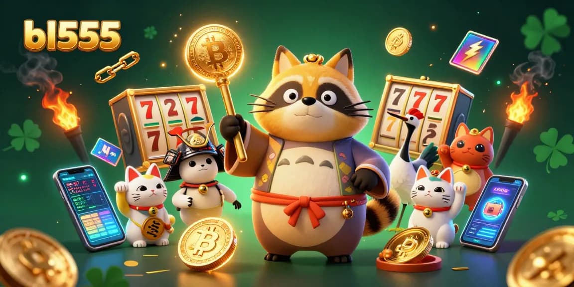 Spin the reels with bl555, featuring vibrant characters and glowing symbols in a dynamic casino scene.