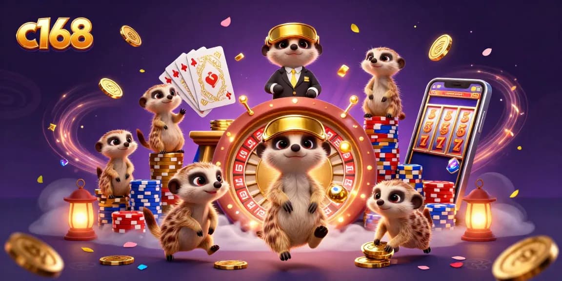 c168 showcases playful meerkats amidst a vibrant, bustling casino atmosphere, maximizing your winning experience.