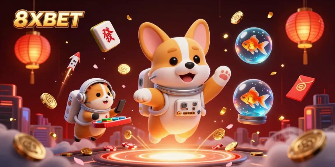 Immerse in exciting gameplay at 8XBET with a vibrant casino illustration featuring unique characters.