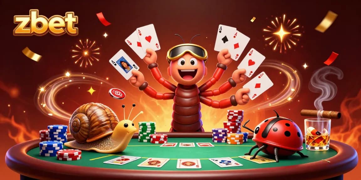 Engage with zbet's thrilling casino experience featuring a unique millipede dealer and a high-roller snail.