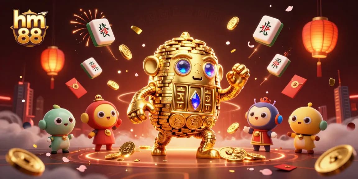Join the excitement at hm 88, featuring a golden golem amidst vibrant casino elements.