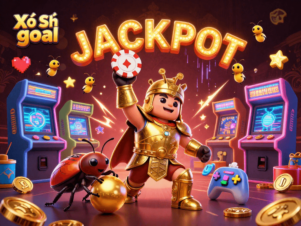 Xổ Số goal brings excitement as the hercules beetle celebrates a big win with glowing casino elements.