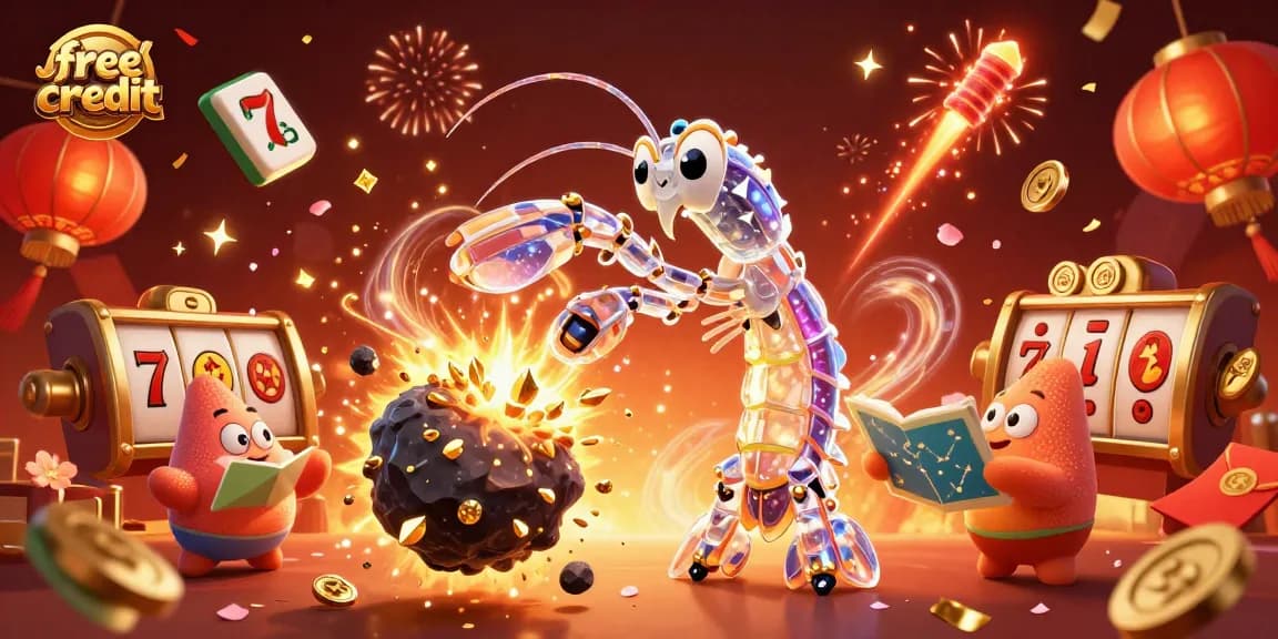 Experience the thrill of free credit slots with exciting celestial characters and vibrant casino elements.