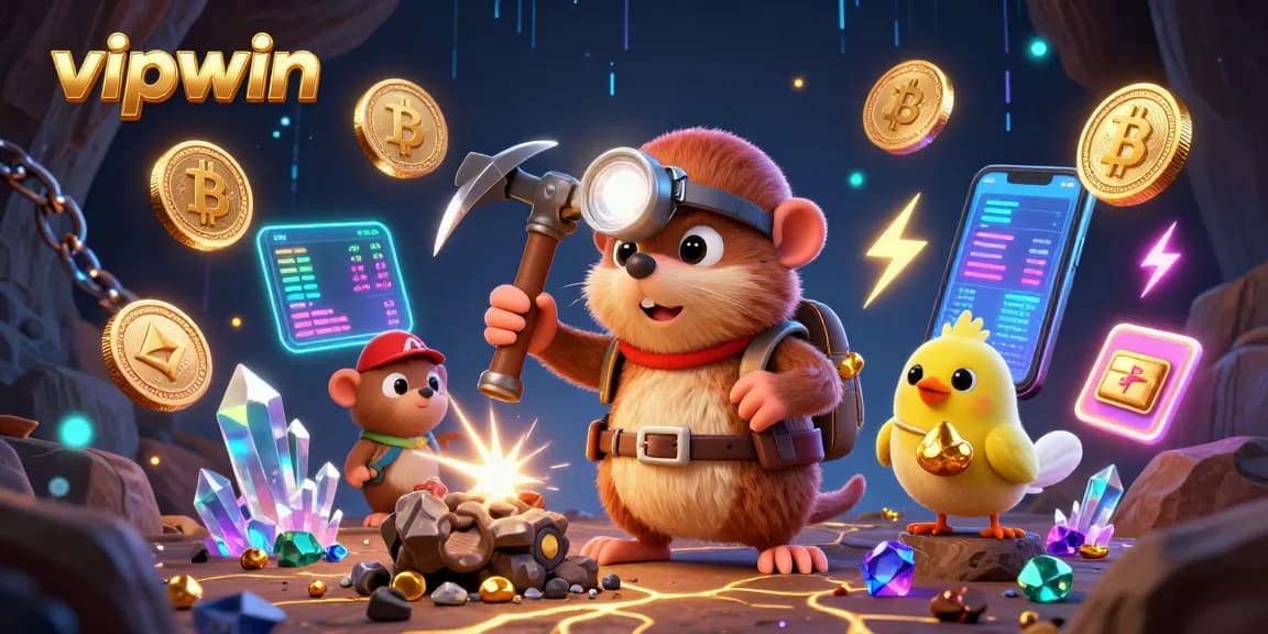 Engage in thrilling gameplay at vipwin with a cartoon treasure hunter discovering treasures in a magical casino.