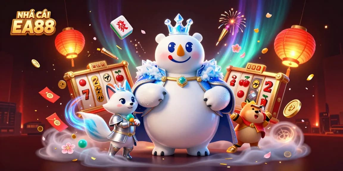 Experience thrilling gaming with NHÀ CÁI EA88 featuring a 3D polar bear and interactive slot games.