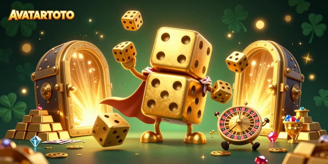 Experience winning with AVATARTOTO's dynamic casino gaming scene featuring golden dice and treasures.