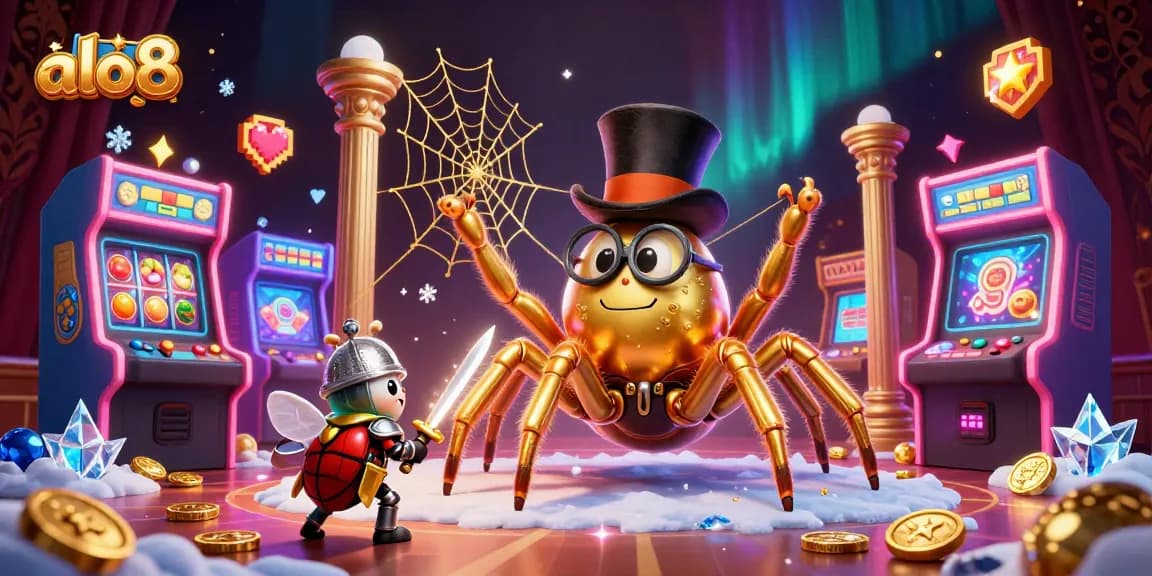 Experience thrilling gaming at alo8 with vibrant symbols and engaging characters in a dynamic casino scene.