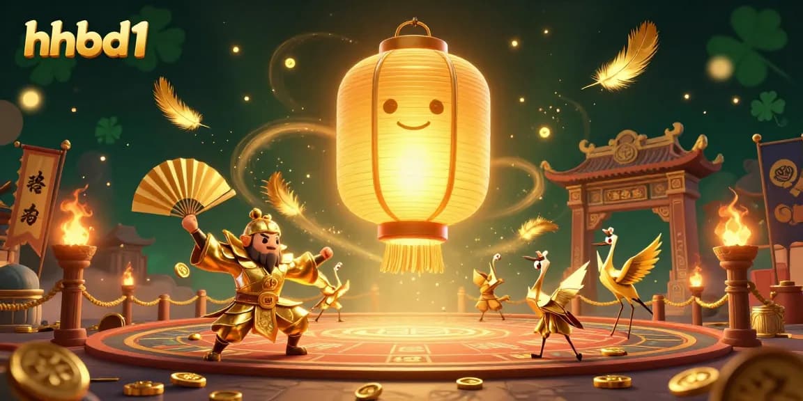hhbd1 captures an immersive casino scene with a glowing lantern spirit and golden warriors.