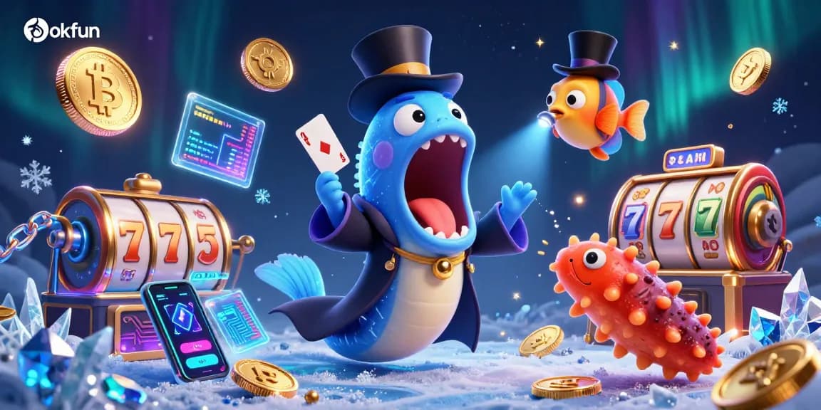 Engage with exciting casino fun at okfun with a deep-sea magic show featuring characters and crypto elements.