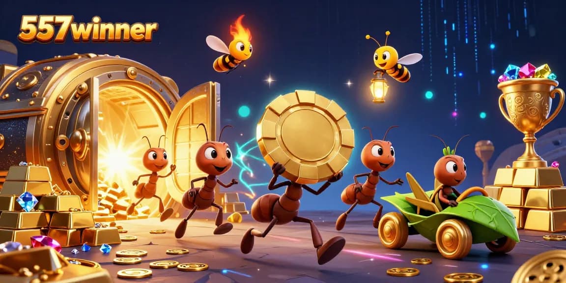 Engage with the vibrant world of 555winner while exploring a thrilling heist featuring cartoon ants and treasures.