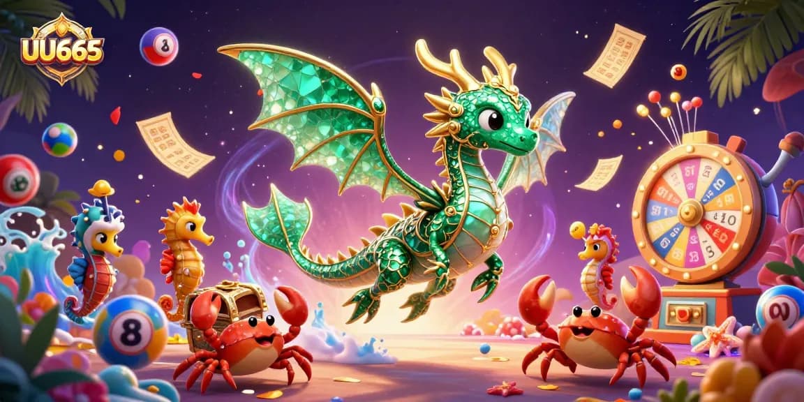 Experience the excitement of UU666 with vibrant lottery elements and captivating characters in a dynamic casino scene.